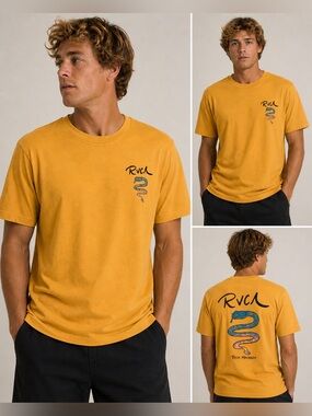 (A4) RVCA x Rose Machado Snake Graphic Long Sleeve Tee Mustard Yellow Size S NWT